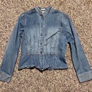 Jones New York Sport Fitted Denim Jacket Peplum Hem Size M